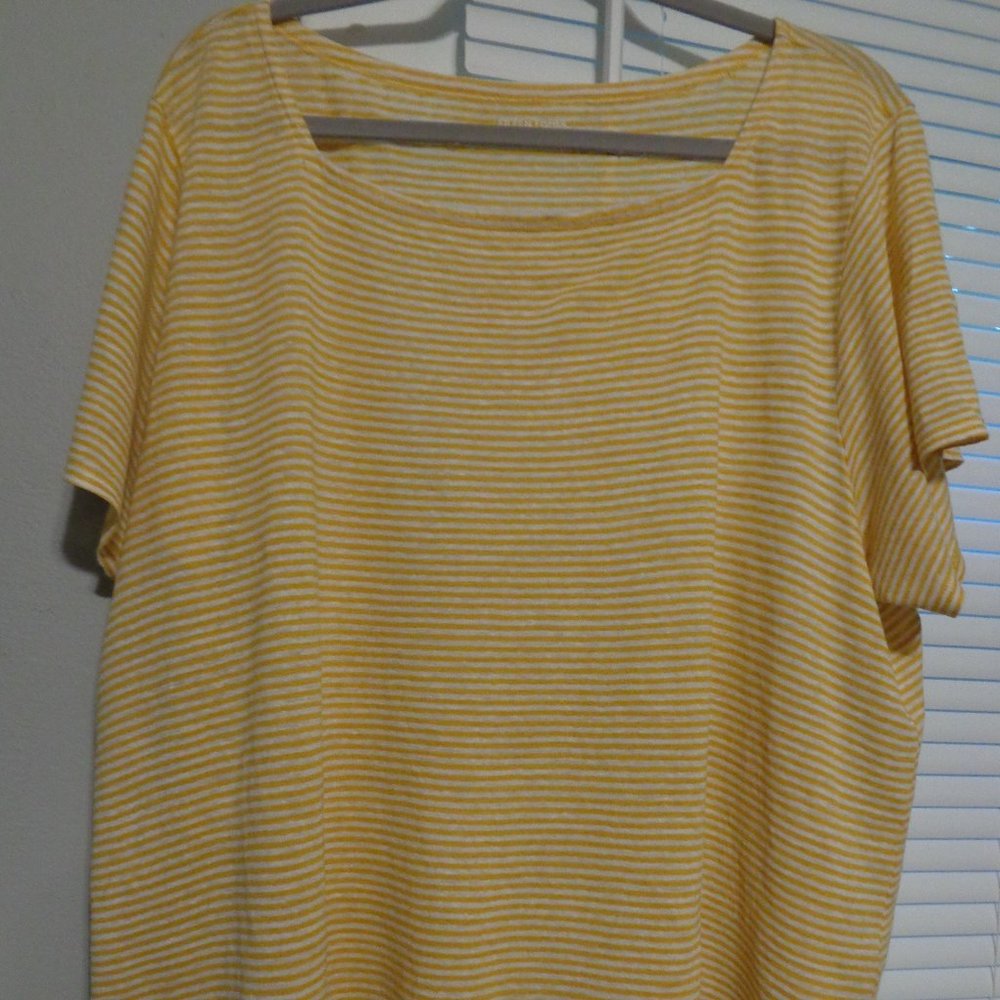 Eileen Fisher Organic Linen Yellow and White Striped top 3x
